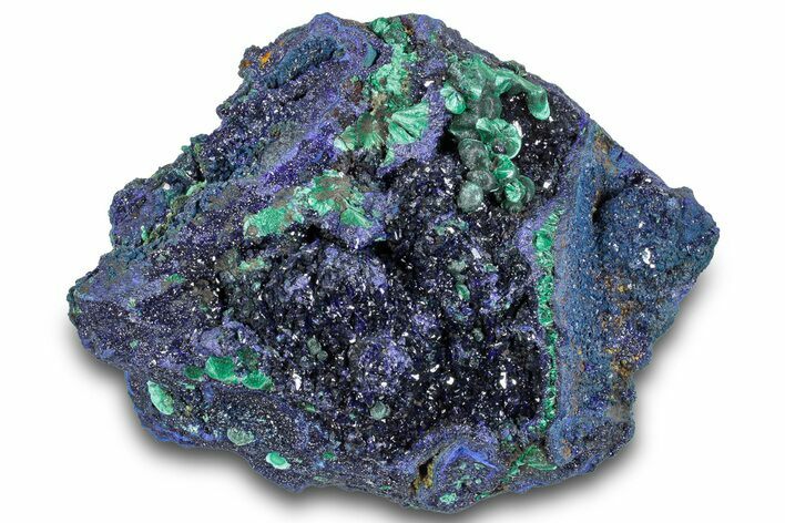 Sparkling Azurite Crystals on Fibrous Malachite - China #259659